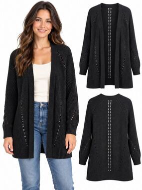 Member’s Mark S Black Chenille Pointelle Open Front Cardigan